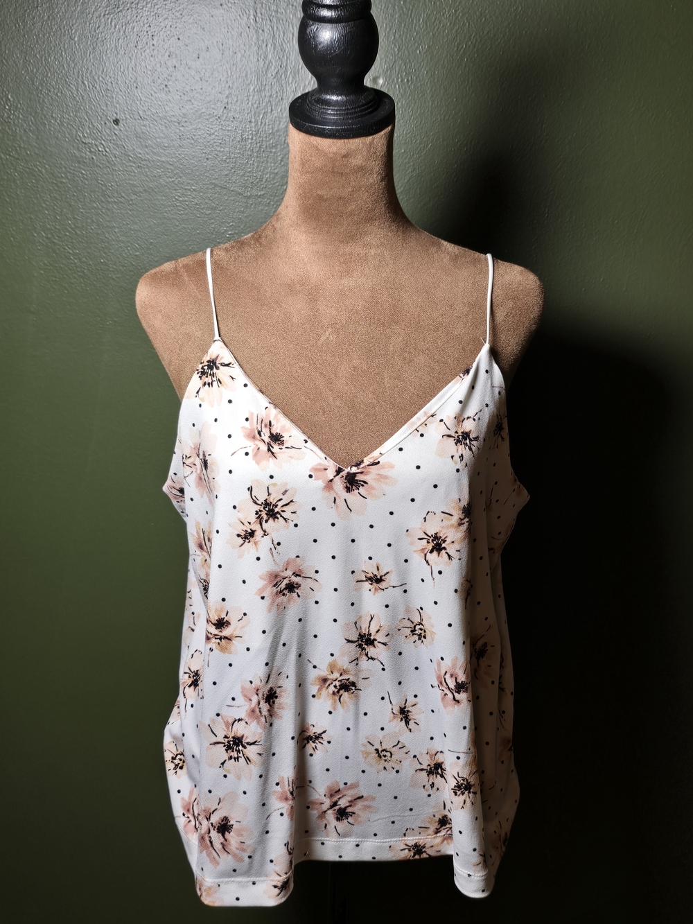 Maurices White Floral V-Neck Spaghetti Strap Cami with Blush Flowers